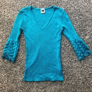M Missoni blue 3/4 flared sleeve knit top